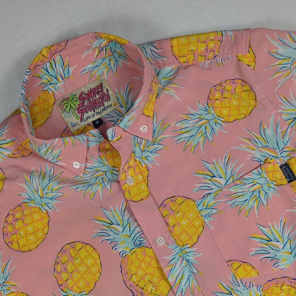 Simply Southern Pink Pineapple Print Men's Lightweight Button-up Shirt Medium
